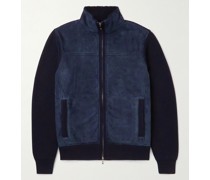 Shearling-Panelled Ribbed Cashmere Bomber Jacket
