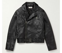 Cropped Embellished Leather Biker Jacket