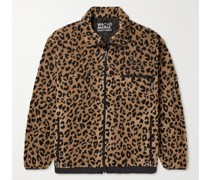 Jacke aus Fleece mit Leopardenmuster und Logostickerei