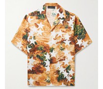 Convertible-Collar Printed Silk-Twill Shirt