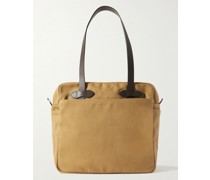 Leather-Trimmed Cotton-Twill Tote Bag