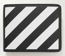Striped Logo-Print Saffiano Leather Billfold Wallet