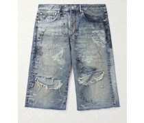 Gerade geschnittene Jeansshorts mit Print in Distressed-Optik