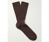 Ribbed Stretch Cashmere-Blend Socks