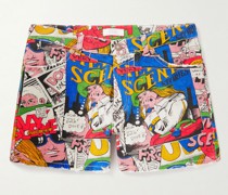 Schmal geschnittene Jeansshorts mit Print