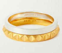 Set aus zwei Ringen aus Silber mit Goldauflage und Diamanten