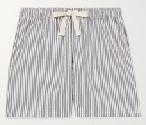 Holidays Straight-Leg Striped Cotton-Blend Seersucker Drawstring Shorts