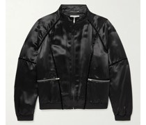 Teddy Embellished Velvet-Trimmed Satin Bomber Jacket