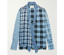 Hemdjacke aus karierter Baumwolle mit Denim-Besatz in Distressed-Optik
