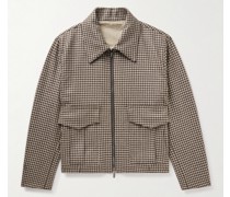 Cropped Houndstooth Wool Blouson Jacket