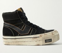 Zephyr Hi Distressed Leather-Trimmed Cotton-Canvas High-Top Sneakers