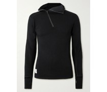 Hoodie aus Merino-Grid-Fleece mit kurzem Reißverschluss, Besatz aus Powermesh und Logoapplikation