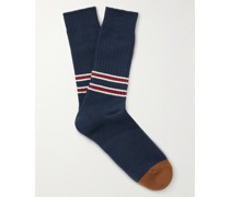 Striped Ribbed Cotton-Blend Socks