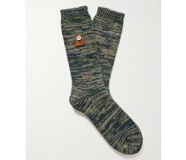 Gestreifte Socken aus Woll-Strick mit Logoapplikation