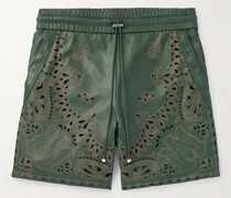 Gerade geschnittene Shorts aus Leder mit Bandana-Print und Cut-outs