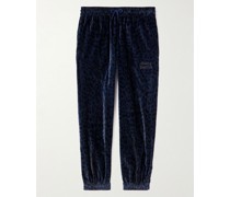 Gerade geschnittene Jogginghose aus Baumwollsamt mit Leopardenprint und Stickereien