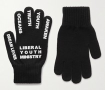 Handschuhe aus Stretch-Strick mit Logoapplikation