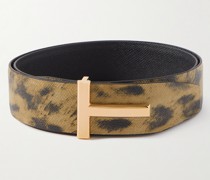 Wende-Ledergürtel mit Leopardenmuster aus vollnarbigem Leder in Distressed-Optik, 4 cm