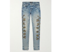 Skinny-Fit Camouflage-Print Leather-Appliquéd Jeans