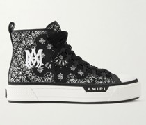 High-Top Sneakers aus Canvas mit Lederbesatz und Paisley-Print