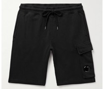 Schmal und gerade geschnittene Shorts aus Baumwoll-Jersey mit Kordelzugbund, Cargotasche und Logoapplikation