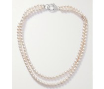 Double Perlenkette mit Details aus Silber