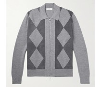 Cardigan aus Wolle mit Velourslederbesatz und Reißverschluss