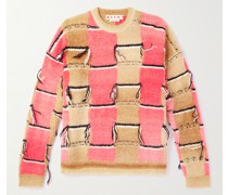 Gestreifter Pullover aus Strick mit Intarsienmotiv und Farbverlauf in Distressed-Optik