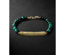 Mezuzah Armband mit Details aus Gold und Zierperlen aus Malachit und Spinell