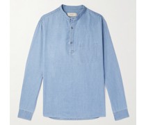 Hemd aus Chambray aus einer Mischung aus Baumwolle, Leinen und Kaschmir mit Stehkragen