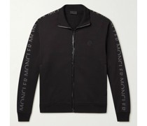 Logo-Print Shell-Trimmed Cotton-Jersey Zip-Up Sweatshirt