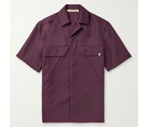 Convertible-Collar Appliquéd Twill Shirt
