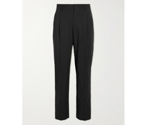 Straight-Leg Pleated Wool-Twill Trousers