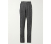 Schmal zulaufende Hose aus Wollflanell mit Falten