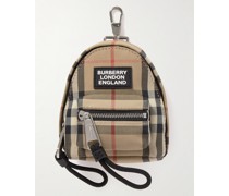 Checked Leather-Trimmed Canvas Keyring