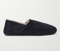 Babouche Slippers aus Veloursleder mit Shearling-Futter