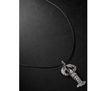 Lobster Locket 18-Karat Blackened White Gold, Diamond and Leather Pendant Necklace