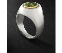 Solitaire Ring aus Sterlingsilber und 18-Karat Gold mit Turmalin