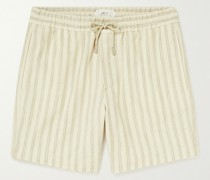 Gestreifte Shorts aus einer Baumwollmischung mit Kordelzugbund und geradem Bein