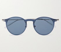 Sonnenbrille mit rundem Rahmen aus Azetat mit silberfarbenen Details
