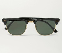 Clubmaster Sonnenbrille mit eckigem Rahmen aus Azetat mit goldfarbenen Details