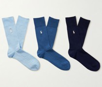 Set aus drei Paar Socken aus einer gerippten Baumwollmischung mit Logostickerei