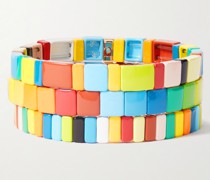 Rainbow Brite Set aus drei Armbändern mit emaillierten Zierperlen und goldfarbenen Details