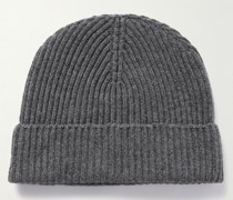 Beanie aus Kaschmir in Rippstrick