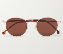 Weekend polarisierte Sonnenbrille mit rundem Rahmen aus silberfarbenem Titan und Azetat in Schildpattoptik