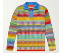 Jolly Ribbed Striped Cashmere Half-Zip Sweater