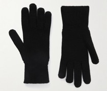 Handschuhe aus Schurwolle in Rippstrick mit Logoapplikation