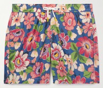 Schmal geschnittene mittellange Badeshorts mit Blumenprint