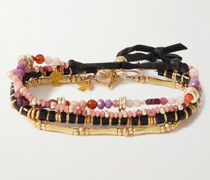 Andromeda Set of Three Gold and Cord Multi-Stone Stacked Bracelet