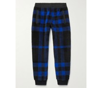 Tapered Cotton-Blend Twill-Trimmed  Checked Fleece Sweatpants